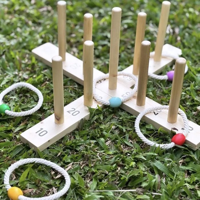 Wooden ring toss game