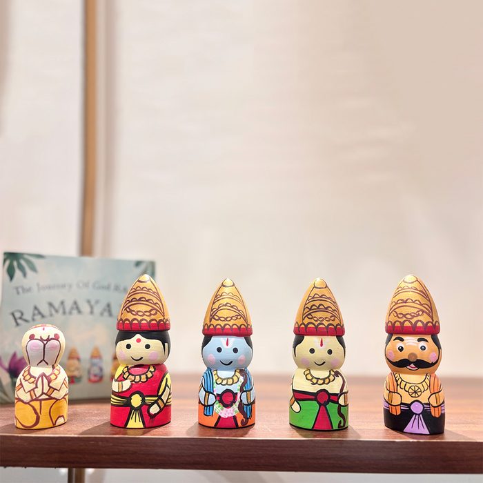 Handpainted Ramayana wooden peg dolls