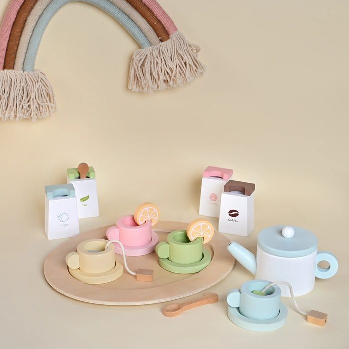 Wooden tea set pretend play