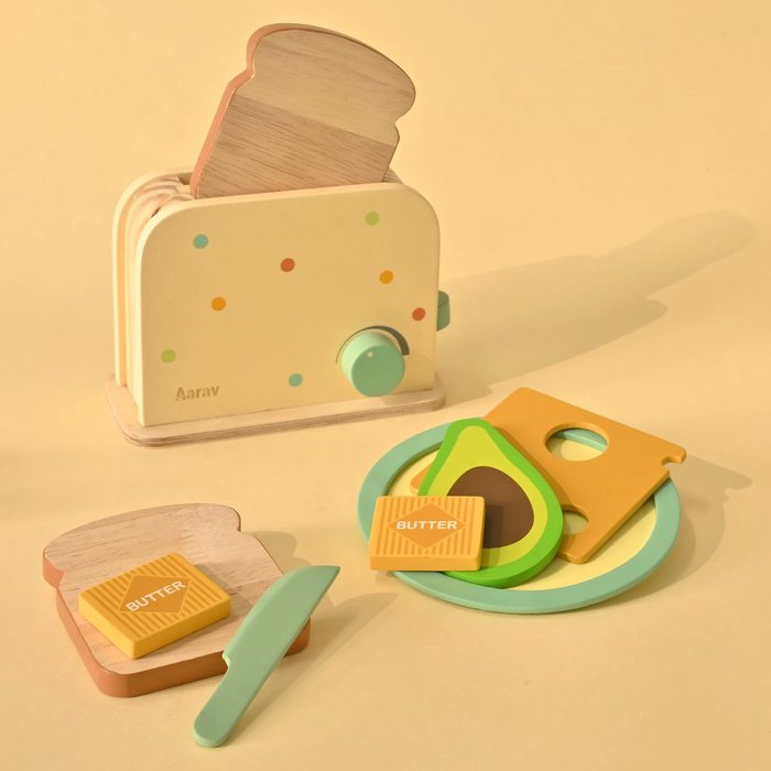 Wooden toaster play set